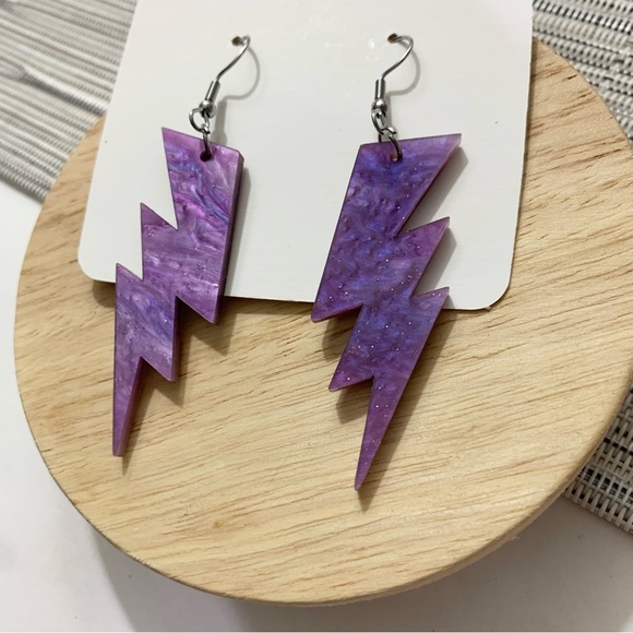 Kopen Australia Purple Lightning Bolt Statement Earrings Acrylic Stainless Steel - Picture 2 of 5